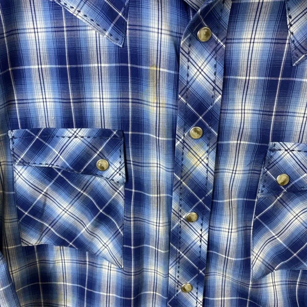 Wrangler American Cowboys Mens XXL Pearl Snap‎ MV1323M Plaid Shirt Western Rodeo